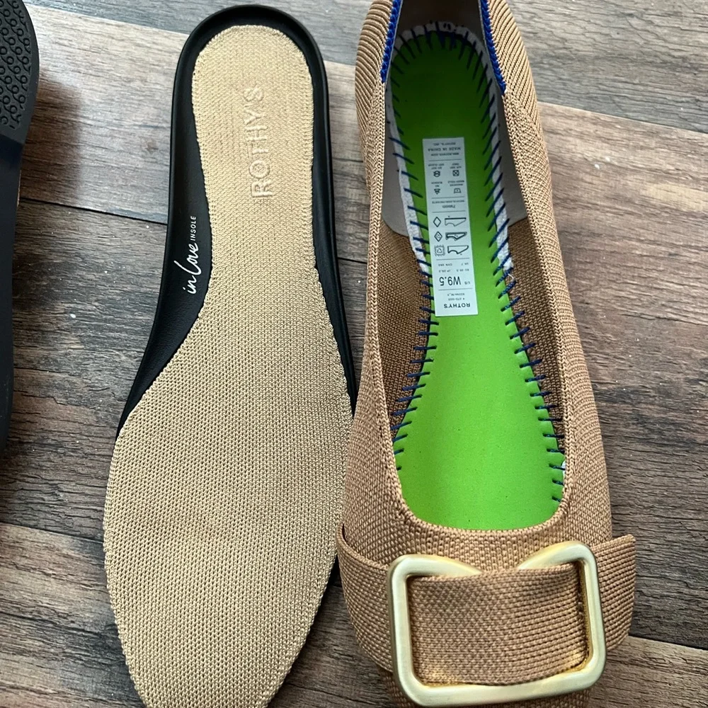 Rothy's Tan Emblem Ballet Flats with Gold Buckle 9.5 - Picture 3 of 4